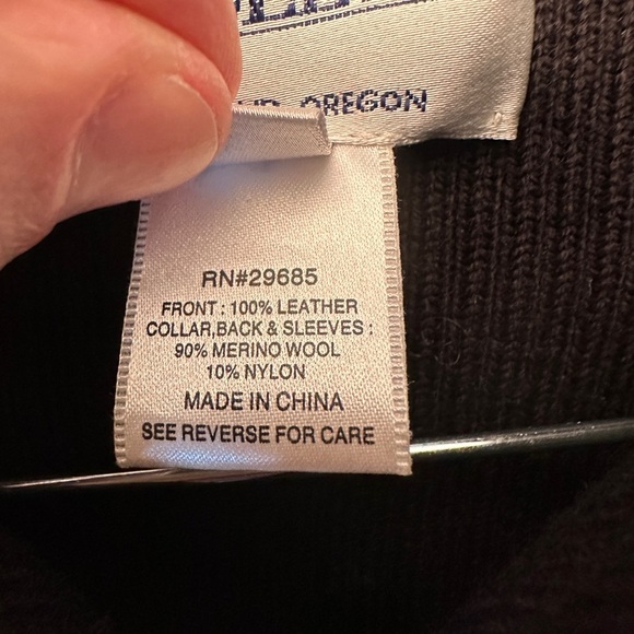 Vintage Pendleton Women’s Size M Leather Merino Wool Knit Jacket Black Zip Front - Picture 4 of 10